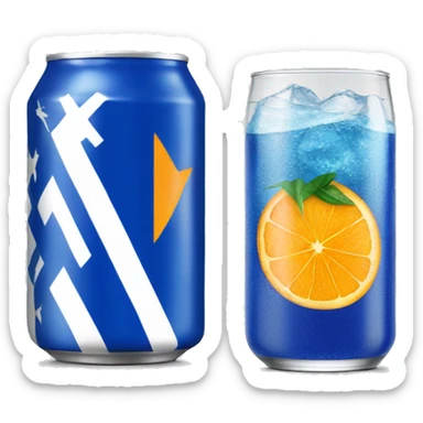 Blue Fanta can with Greek flag on it and a glass next to it sticker