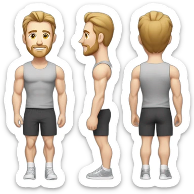 Full height Pale skinned muscular man With Realistic eyes and mouth, light brown hair and stubble In dark gray sleeveless mike, black oversize sports shorts, watch and white sneakers. sticker