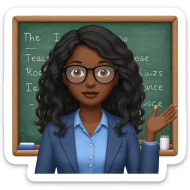 Black women teacher with black long  wavy hair chalkboard background sticker