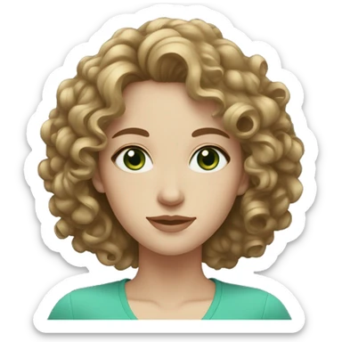 White woman, blue-green eyes,brunnete curly medium hair sticker