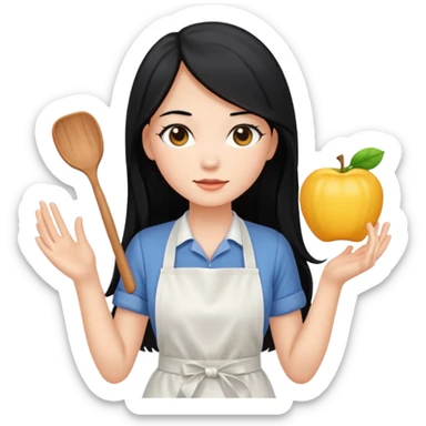 long black hair woman with apron sticker