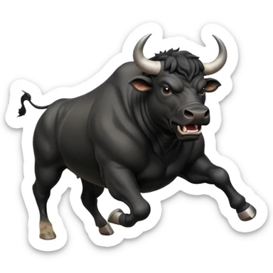 angry running black bull side view with dust clouds sticker