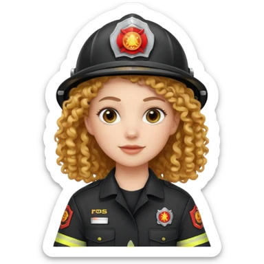 Firefighter white girl curly hair with Black uniform sticker