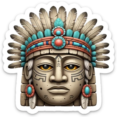 Toltec stone head carving with ceremonial headdress sticker