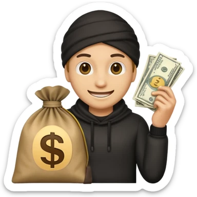 A thief emoji has a bag of dollars next to it. sticker