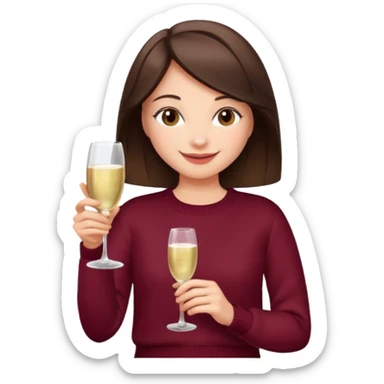 Brunette  with her back turned in burgundy sweater with glass of champagne in her hand  sticker