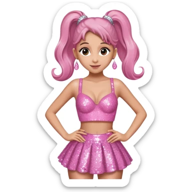 Ariana Grande with pink sequin bra, pink sequin skirt  sticker