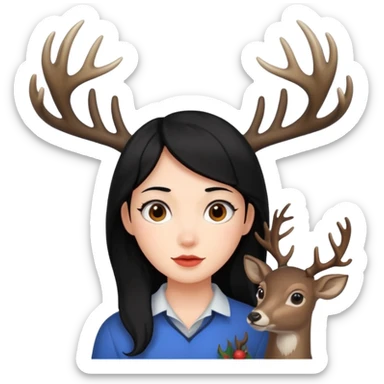 una persona peli negra de piel clara con cuernos de ciervo  sticker