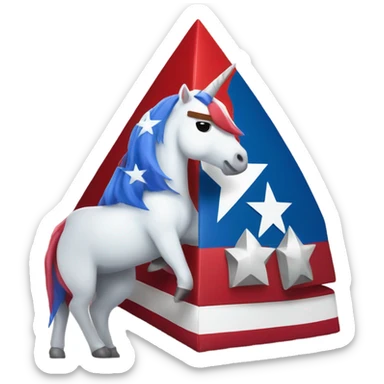 Unicorn shaped like a pyramid holding captain americas shield sticker