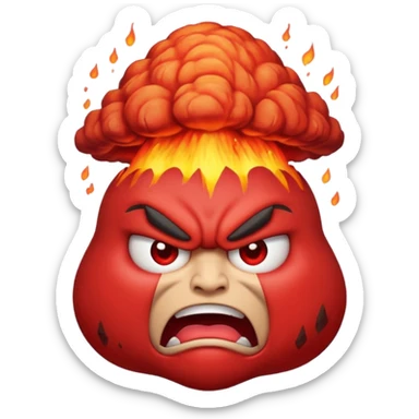can i have an image of an red faced emoji with a small vocano th the top of its head erupting. i like the 4th image but make it with an angry face sticker