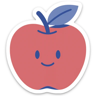 red apple with a single green leaf, clean modern illustration style sticker