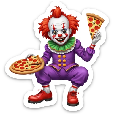 Creepy clown with teeth eating pizza  sticker
