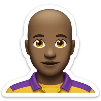 black person with a yellow and purple polo, bald, thick stubble sticker
