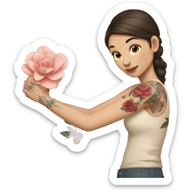 A brunette white girl with flower tattoos on her arms  sticker