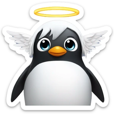 Penguin with white feather angel wings and halo sticker