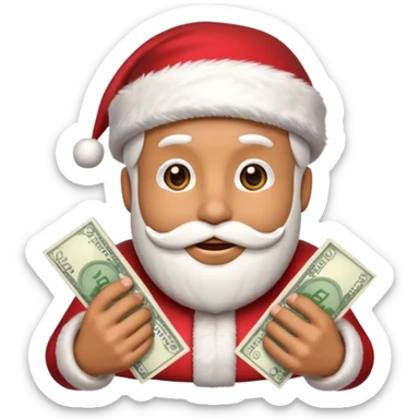 A confident rich emoji face wearing a Santa hat, money stacks, casino vibe, New Year theme, premium 3D emoji style, sharp details, no text, isolated on transparent background sticker