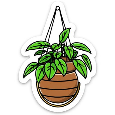 Plectranthus Verticillatus creeping charlie plant with trailing vines and large round coin-shaped leaves in a coconut fiber hanging basket sticker