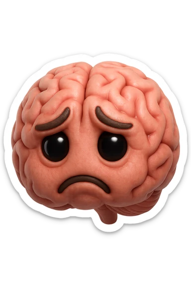 emoji stile iphone 3d di cervello triste e stressato, iperrealistica 4k sticker