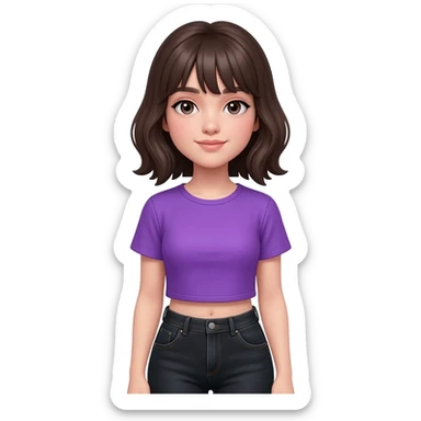 beautiful girl have purple Y2k shirt and black jean sticker