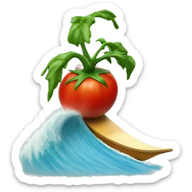 A tomato surfing a big wave sticker