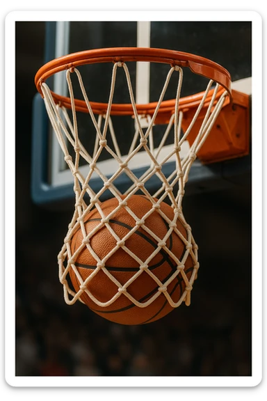 basketball in a hoop, 3D realistic style sticker