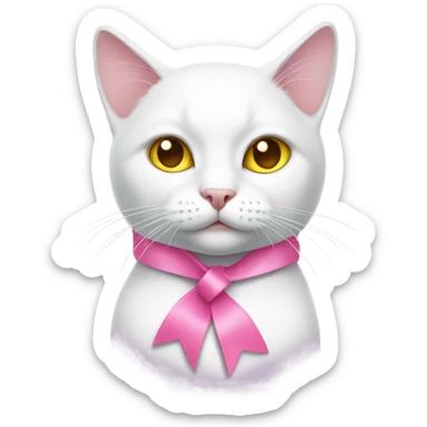 pink ribbon, yellow eyes, white cat sticker