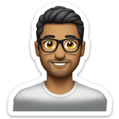 Hispanic guy with arm tattoo and glasses sticker