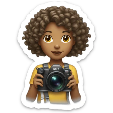 young girl with curly hair and camera sticker