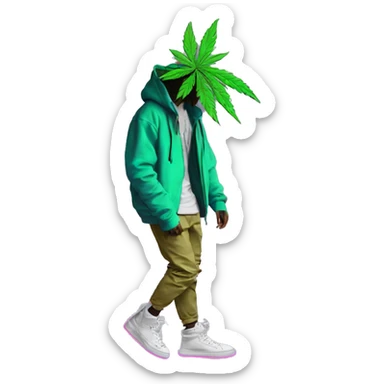Hemp leaves Multicoloured neon person smoking wearing hoodie dancing hip hop bucket hat tropical Skater fashion aesthetic baggy clothes graphic t shirt 420 sticker