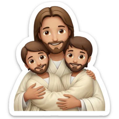 Jesus smiling, hugging two children sticker
