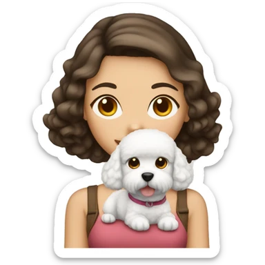 Brunette girl with bichon dog sticker