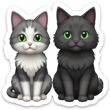 one dark grey and white cat and one completely solid dark grey cat with green eyes and only white paws sticker