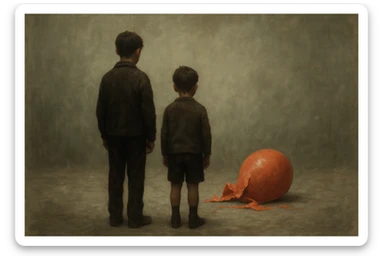 aravani bir baloni singanini tasvirla uning oldida aka uka homush turishibdi yuzlari ko'rinmasa ham bo'ladi sticker