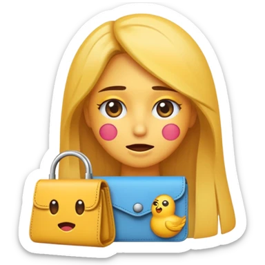 Emoji de chica muy desesperada, llorando, con ojos grandes y lágrimas, sosteniendo una billetera vacía al revés, estilo emoji minimalista, dramatismo exagerado, fondo transparente. sticker