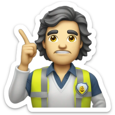 angry white skin airport authority with yellow vest point finger up sticker