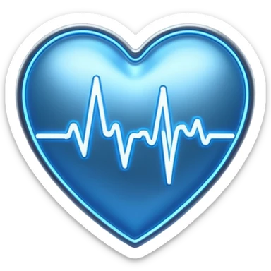 Futuristic premium medical AI logo emoji, sleek metallic heart or shield, ECG line forming stylized letters AI, neon blue and silver, 3D effect, glowing edges, minimal but bold, tech-savvy, high-tech healthcare branding, instantly recognizable, viral-ready, vector flat style with subtle shadows sticker