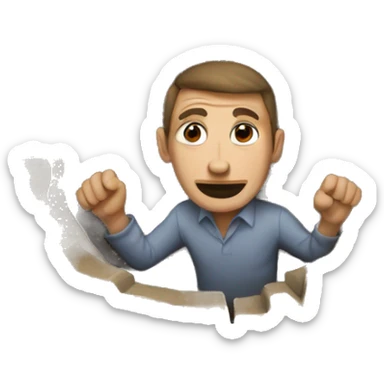 Man trying to fit in a small hole sticker