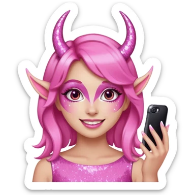 glitter pink girl naughty selfie glitter pink horns sticker