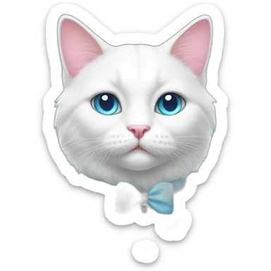 White cat with light blue eyes and pink bows on his head sticker