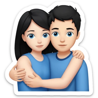 Ginger boy without facial hair hugging girl with black hair. Both have blue eyes.  sticker