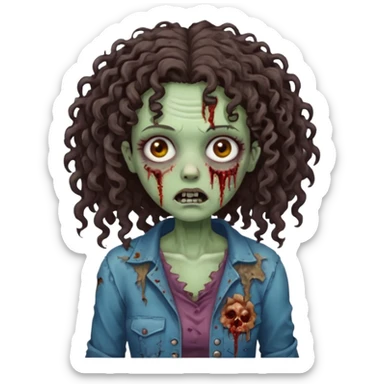 Zombie woman with curly, dark brown h longair (not thick or voluminous sticker