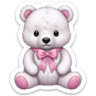white bear with pink ribbon sticker