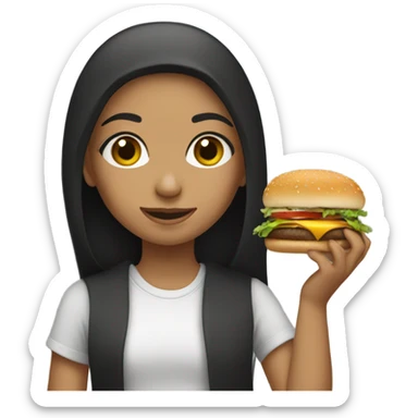 Iraqi girl with straight hair holding a burger sticker