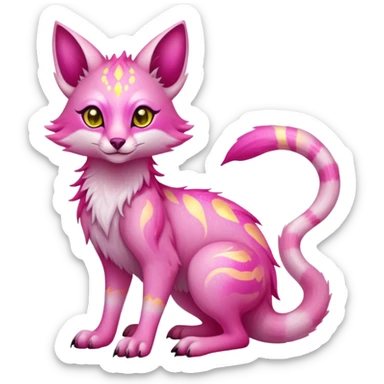 Exotic pastel pink romantic blush light cute lush warm-colored celestial spiritual Fakémon-Fionbri-Vernid-Sergal-Genet-creature with magenta markings and yellow sparkly shiny shine aura (full body) sticker