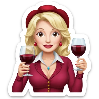 Dolly Parton with a huge glass of wine sticker