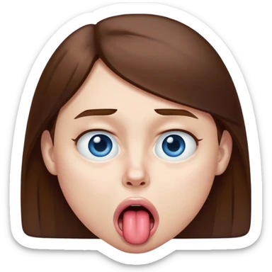 Quelqun de blan brun au yeux bleu qui tire la langue sur le coter de la bouche et regarde mal sticker