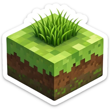 Minecraft grass block, square shape, brown and green, smooth, isometric sticker