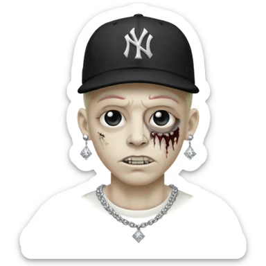 Zombie con aretes con una gorra new York yankee y una cadena de diamante hombre aretes pequeños y de negro y blanco  sticker