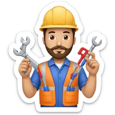 Hispanic HVAC technician with goatee beard as an action figure logo with HVAC tools sticker