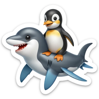 Penguin riding shark sticker